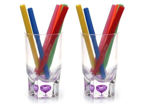 2 ADET KALEMLİK MOR DAMLALI  AKRİLİK OFİS GERECİ 7X7X13CM