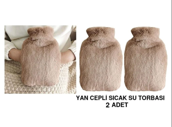 2 ADET SICAK SU TORBASI YAN CEPLİ BEJ  PELUŞ TERMOFOR 27x17x2cm  1 LİTRE ürün görseli