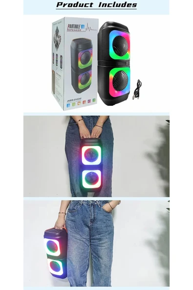 Yussraw Bluetooth Hoparlör 4 inç RGB LED Işık Karaoke Partisi Kablosuz BT5.0 Yüksek Güçlü Hoparlör - 4