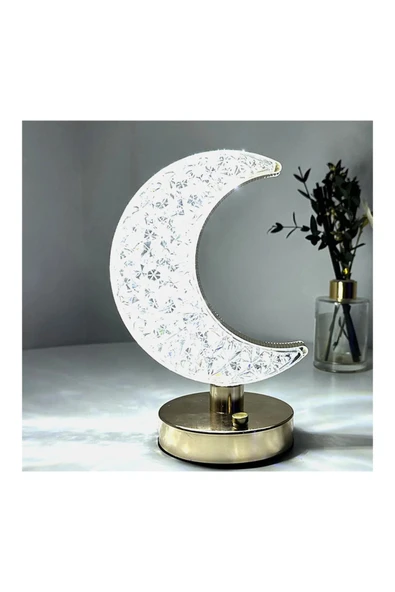 Yussraw Akrilik Kristal Masa Lambası Ay RGB LED Gece Lambası Yatak Odası Başucu Atmosfer Dekoratif Lamba