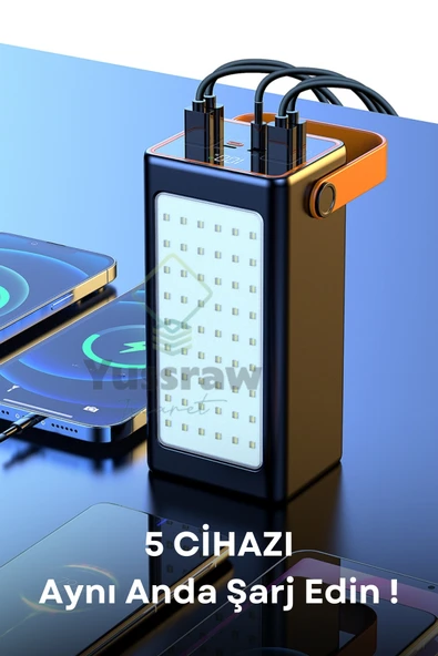 Yussraw 70.000 Mah Dijital Göstergeli Gerçek 70.000 Mah 22.5w Pd Hızlı Şarj Işıklı Kamp Powerbank - 5