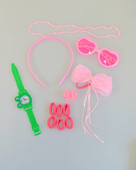 Kız Çocukları İçin Aksesuar Tam Seti | Gözlük + Saat + Toka + Kolye | Renkli ve Eğlenceli Hediye Seti - 2