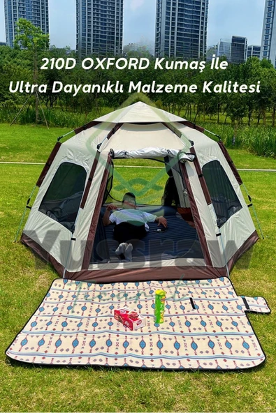 Yussraw 4-8 kişi 6 gen  taşınabilir otomatik çadır ve seti yatak_kamplambası_pompa_yastık 280*280*160 - 2