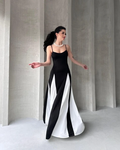 Askılı Beyaz Detaylı Maxı Kadın Elbise ürün görseli