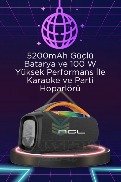 Yussraw ACL-5825, 100Watt gücünde, RGB LED ışıklı ve mikrofonlu kablosuz hoparlör - 2
