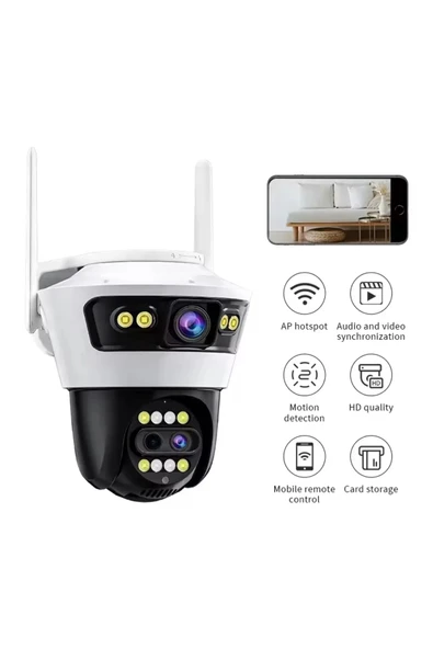 Yussraw 6MP 6K ULTRA HD 3 Lensli 8XZOOM Dış Mekan Gece Görüşlü Akıllı Ip Güvenlik Kamerası