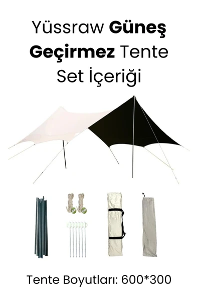 Yussraw Güneşlik Tente Plaj, Kamp Dayanıklı Oxfor Kumaş Su Geçirmez Gölgelik Çadır 600*300 Cm - 4