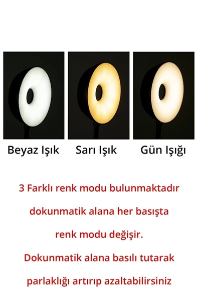 Yussraw 3 Renk Tonlu Kademeli Dokunmatik Masa Lambası Çalışma Ofis Büyük Boy Led - 4
