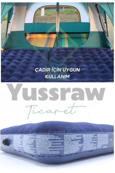 Yussraw şişme kamp yatağı Çift Kişilik Şişme Yatak Pompa Ve 2 Yastık Dahil - 6