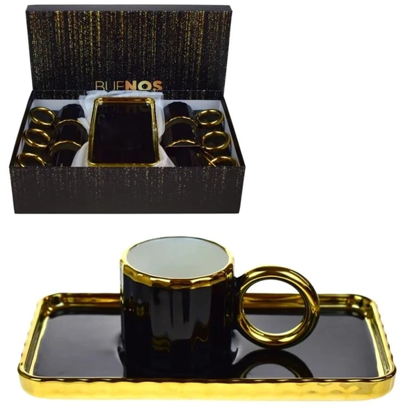 Çiftçiler Sunumlu Kahve Fincan Takımı 6 Kişilik Siyah ürün görseli 1