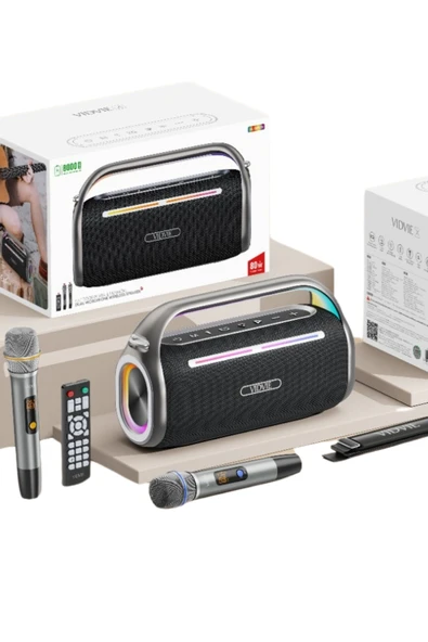 Yussraw Taşınabilir bluetooth-Karaoke Çift Mikrofon Kablosuz Hoparlör 80w rgb ışıklı A-kalite