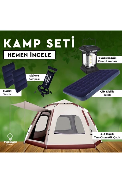 Yussraw 4-8 kişi 6 gen  taşınabilir otomatik çadır ve seti yatak_kamplambası_pompa_yastık 280*280*160