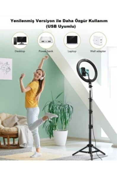 Yussraw 10 Inch Ring Light Led Işık Halka Işık Youtuber,kuaför Bluetooth Kumandalı+ 2 Mt Tripod Işık Ayağı - 2