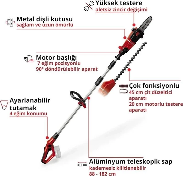 Einhell GE-HC 18 Li T Solo Akülü Yüksek Dal ve Çit Budama - Resim 2