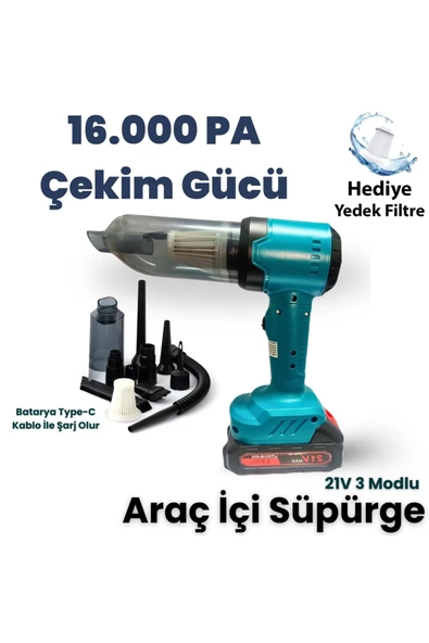 Yussraw Yeni Araç Içi Süpürge 2 In 1 16000pa 3 Kademeli Vakumlu Üflemeli Araç Süpergesi Pro-hl-126