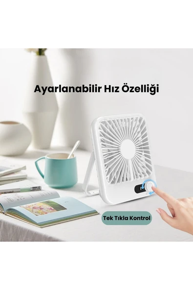 Yussraw Mini Taşınabilir Çok Fonksiyonlu Şarjlı Fan Sessiz Öğrenci Yatak Odası Ofis masaı Dijital göstegeli - 2