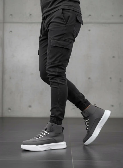 ET0321 Gizli Bağcıklı Erkek Füme Beyaz Taban Spor Bot - Resim 3