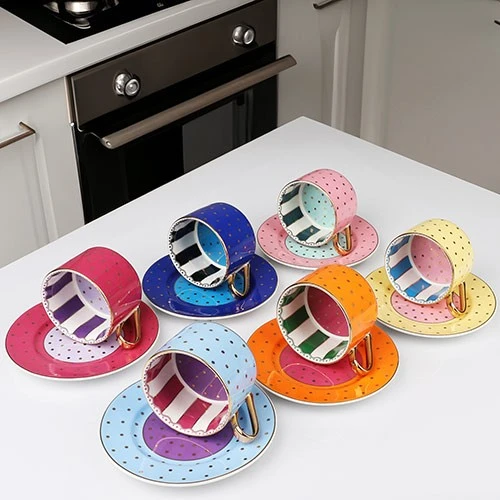 Kosova Nescafe ve Çay Fincan Takımı 6 Kişilik 200cc FNC12 Nokta Çizgi Desen