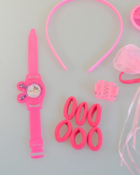 Kız Çocukları İçin Aksesuar Tam Seti | Gözlük + Saat + Toka + Kolye | Renkli ve Eğlenceli Hediye Seti - 12