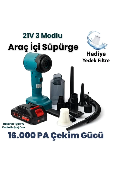 Yussraw Yeni Araç Içi Süpürge 2 In 1 16000pa 3 Kademeli Vakumlu Üflemeli Araç Süpergesi Pro-hl-126 - 7