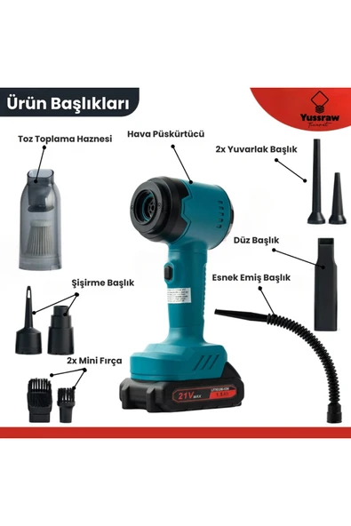 Yussraw Yeni Araç Içi Süpürge 2 In 1 16000pa 3 Kademeli Vakumlu Üflemeli Araç Süpergesi Pro-hl-126 - 3