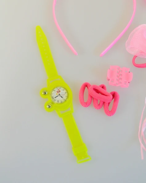 Kız Çocukları İçin Aksesuar Tam Seti | Gözlük + Saat + Toka + Kolye | Renkli ve Eğlenceli Hediye Seti - 8