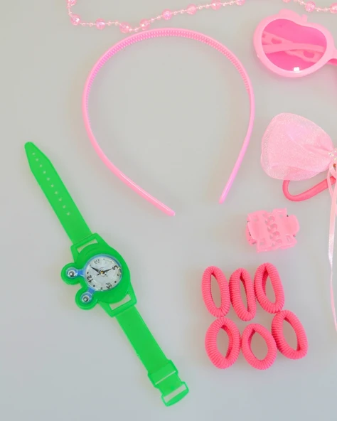 Kız Çocukları İçin Aksesuar Tam Seti | Gözlük + Saat + Toka + Kolye | Renkli ve Eğlenceli Hediye Seti - 4