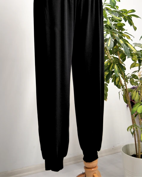 Kadın Siyah Penye Pantolon | S-4XL | Tesettür Rahat Kesim | Günlük & Umre Kıyafeti - 6