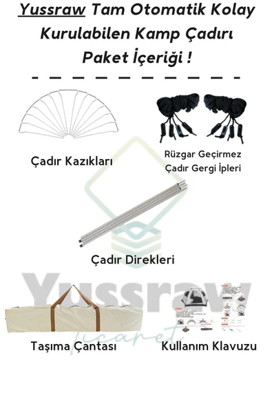 Yussraw 4-8 kişi 6 gen  taşınabilir otomatik çadır ve seti yatak_kamplambası_pompa_yastık 280*280*160 - 7