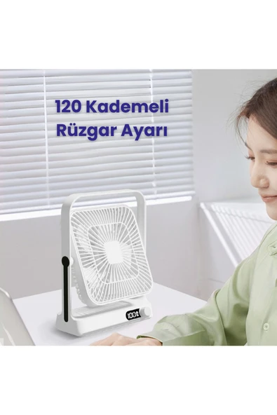Yussraw Mini Taşınabilir ayarlanabilir Çok Fonksiyonlu Şarjlı Fan Sessiz Öğrenci Yatak Odası Ofis Dijital - 8