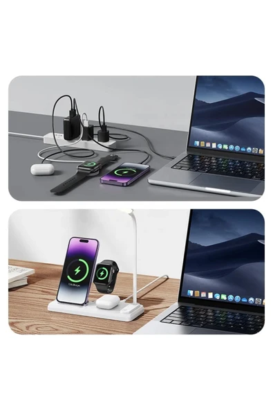 asua 4 in 1 20 Watt Wireless Masa Lambalı Kablosuz Şarj Standı - 2