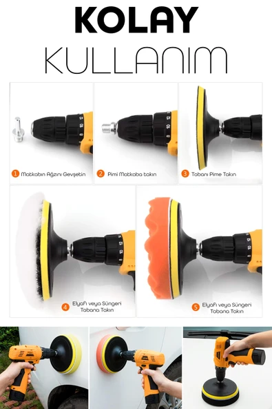 150mm | 11 Parça | Mega Boy Pasta Cila Elyaf Polisaj Süngeri | Matkap Uyumlu Parlatma Seti - Resim 4