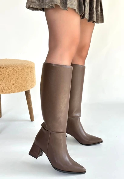 Roksa Acı Kahvei Cilt Topuklu Çizme - 3