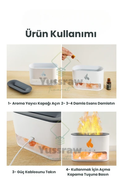 Yussraw Şömine Hava Nemlendiricisi 4 Renkli Alevli ve Taşlı HAVA NEMLENDİRİCİ  250 ML BHU-15 - 4