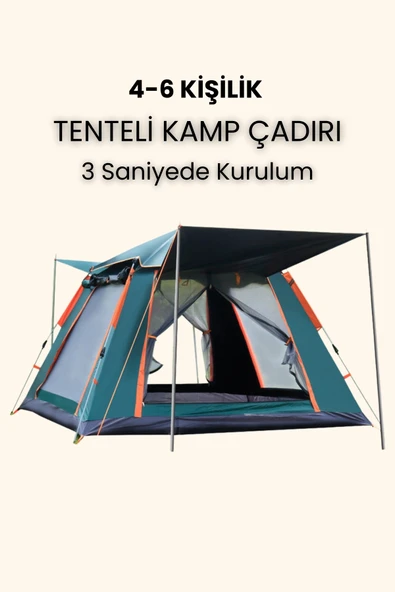Yussraw 4-6 Kişilik Tam Otomatik Tenteli Kamp Çadırı dış 240x240x160