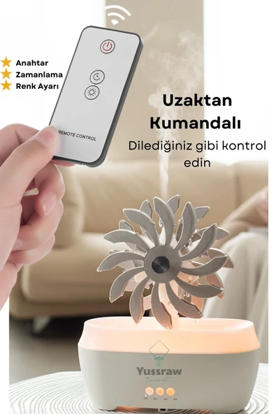 Yussraw Fırıldak yağmur damlası  nemlendirici 300ml 7 renkler LED lamba uzaktan kumanda yağmur damlası - 5
