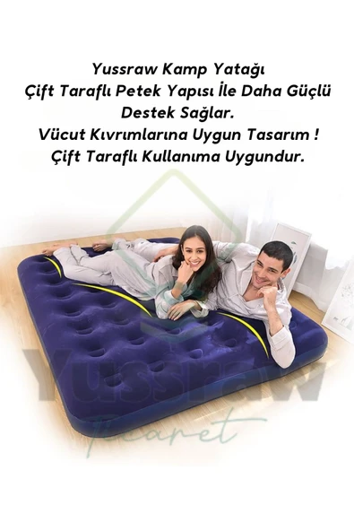 Yussraw şişme kamp yatağı Çift Kişilik Şişme Yatak Pompa Ve 2 Yastık Dahil - 5