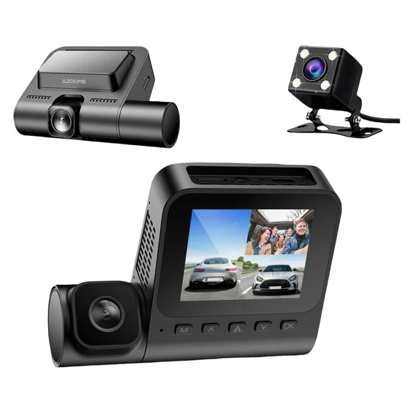 Azdome V600 1080P Araç Içi 3 Kameralı Gece Görüşlü, G-Sensör, Geri Görüş Kameralı Su Geçirmez Yol Kayıt Araç Kamerası ürün görseli