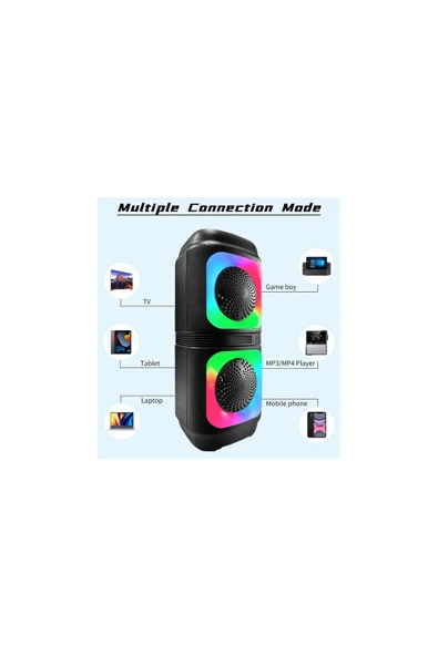 Yussraw Bluetooth Hoparlör 4 inç RGB LED Işık Karaoke Partisi Kablosuz BT5.0 Yüksek Güçlü Hoparlör - 5