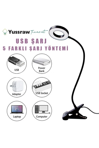 Yussraw Çok Fonksiyonlu Akrobat Masa Lambası Şiddeti Ayarlanabilir 3 Farklı Işık Reng usb girişli kablolu - 7