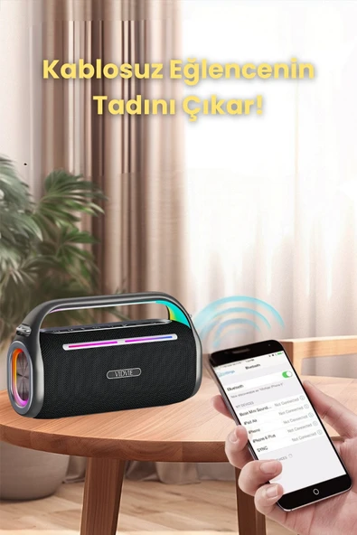 Yussraw Taşınabilir bluetooth-Karaoke Çift Mikrofon Kablosuz Hoparlör 80w rgb ışıklı A-kalite - 5