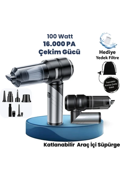 Yussraw Yeni 16000pa Güçlü Portatif Vakumlu Ve Üflemeli Katlanabilir Araç Içi Süpürge Pro Hl-121