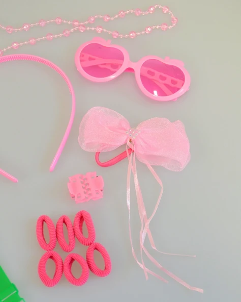 Kız Çocukları İçin Aksesuar Tam Seti | Gözlük + Saat + Toka + Kolye | Renkli ve Eğlenceli Hediye Seti - 3