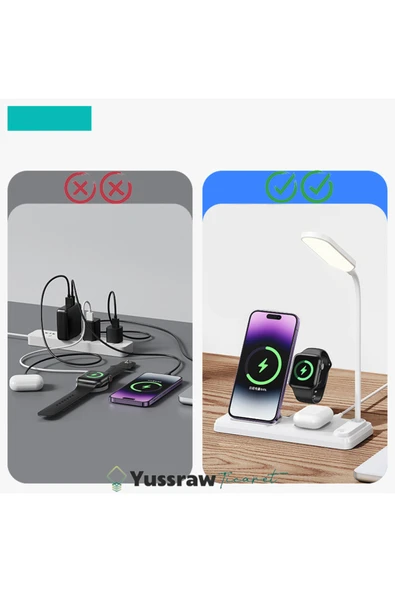 Yussraw kablosuz şarj Yeni çok fonksiyonlu4'ü 1 arada 15W hızlı şarj kablosuz şarj katlanabilir masa lambası - 8