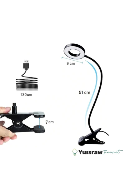 Yussraw Çok Fonksiyonlu Akrobat Masa Lambası Şiddeti Ayarlanabilir 3 Farklı Işık Reng usb girişli kablolu - 3