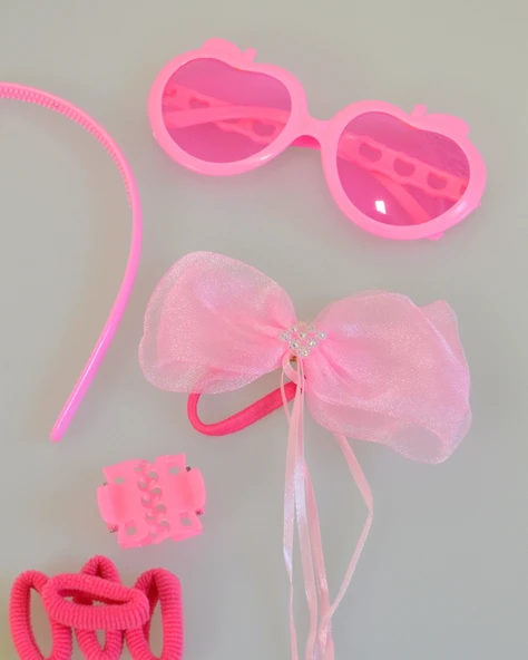 Kız Çocukları İçin Aksesuar Tam Seti | Gözlük + Saat + Toka + Kolye | Renkli ve Eğlenceli Hediye Seti - 9