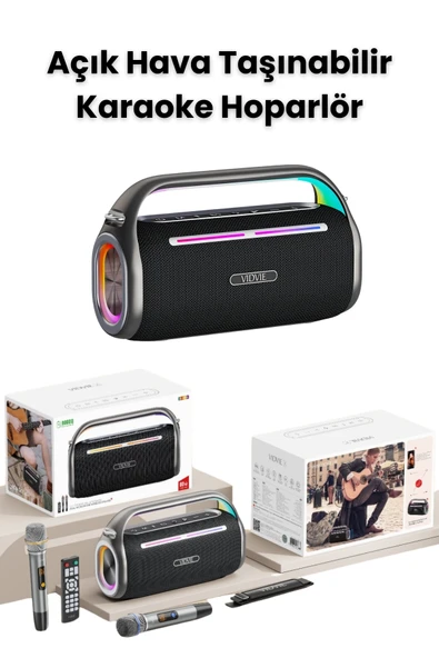 Yussraw Taşınabilir bluetooth-Karaoke Çift Mikrofon Kablosuz Hoparlör 80w rgb ışıklı A-kalite - 3