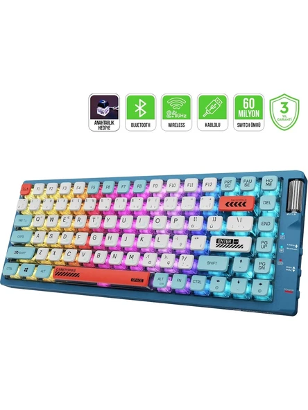 Gamepower Sense RGB TKL Red Switch Kablolu/Kablosuz Mekanik Oyuncu Klavyesi ürün görseli 1