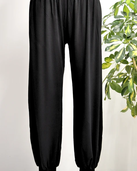Kadın Siyah Penye Pantolon | S-4XL | Tesettür Rahat Kesim | Günlük & Umre Kıyafeti - 4
