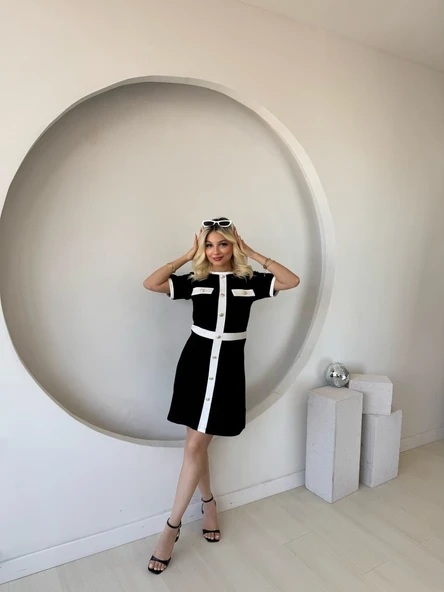 Kadın Kısa Kollu Bisiklet Yaka önden Düğmeli Modal Elbise ürün görseli